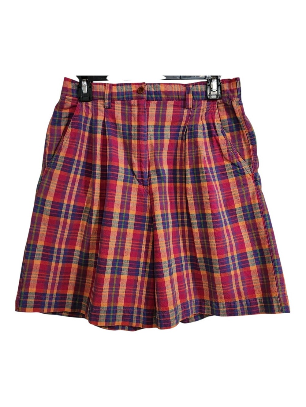 Vtg Karen Scott 90s Plaid Mom Shorts Size 12 Cotton High Waisted Pleated Madras